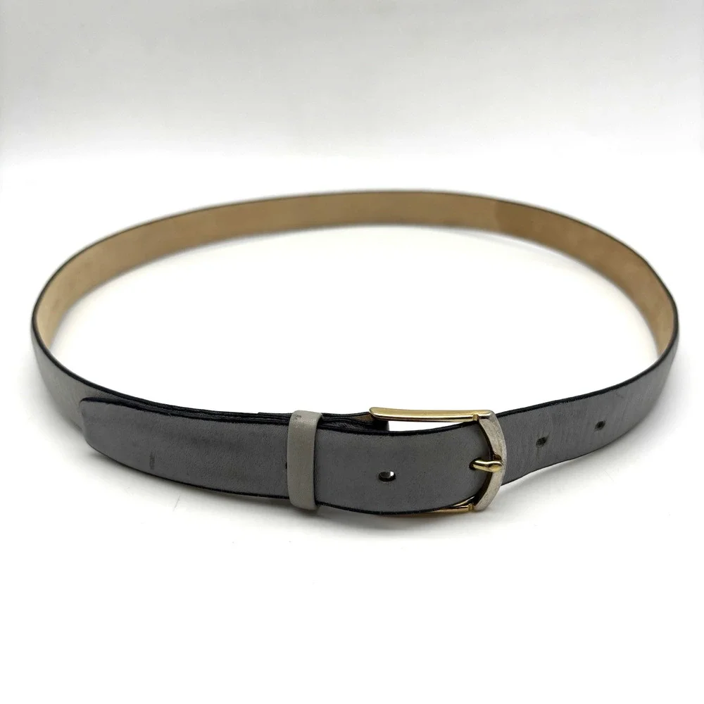 Vintage 80s 2379 Stone Gray Cortina Cowhide Leather Unisex Dress Belt 35-39